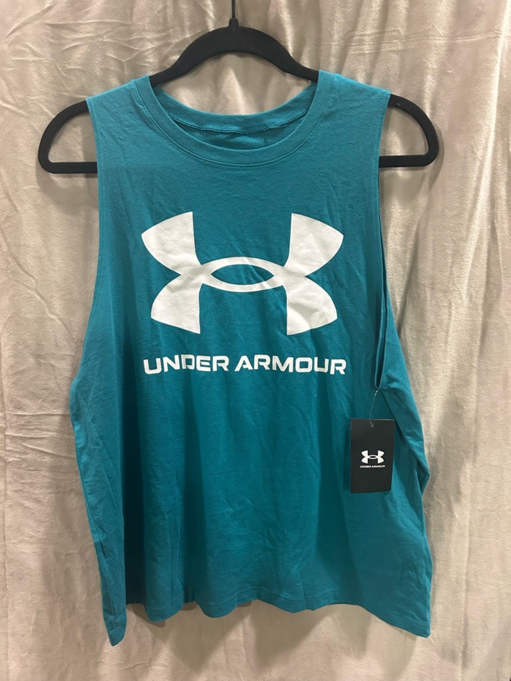 Under Armour Teal Muscle Tank with White Logo